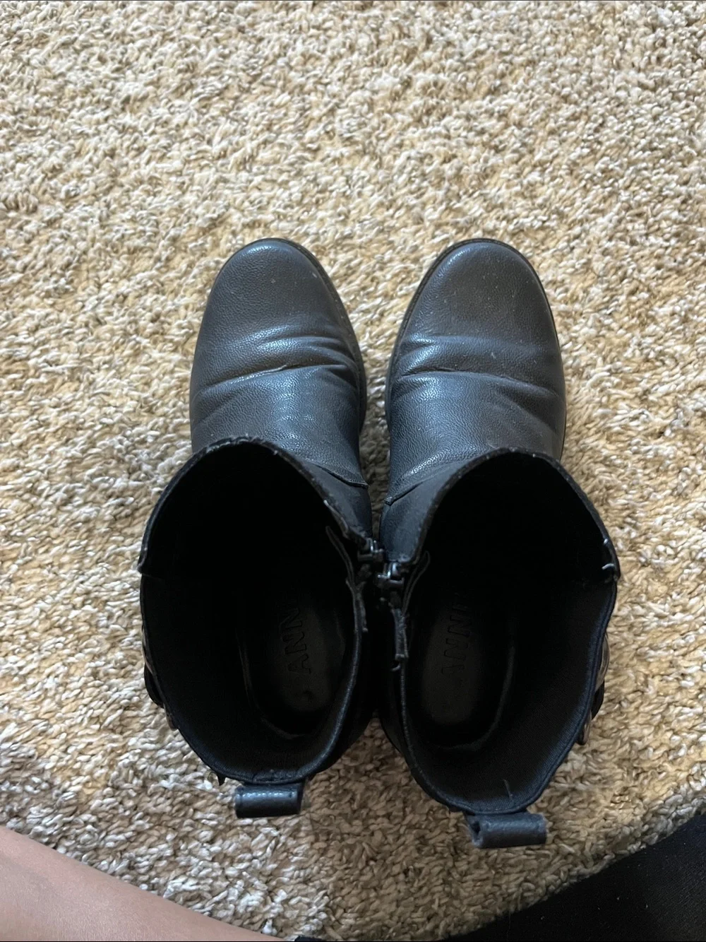 Anne Klein Black Leather Ankle Booties with Buckle Detail